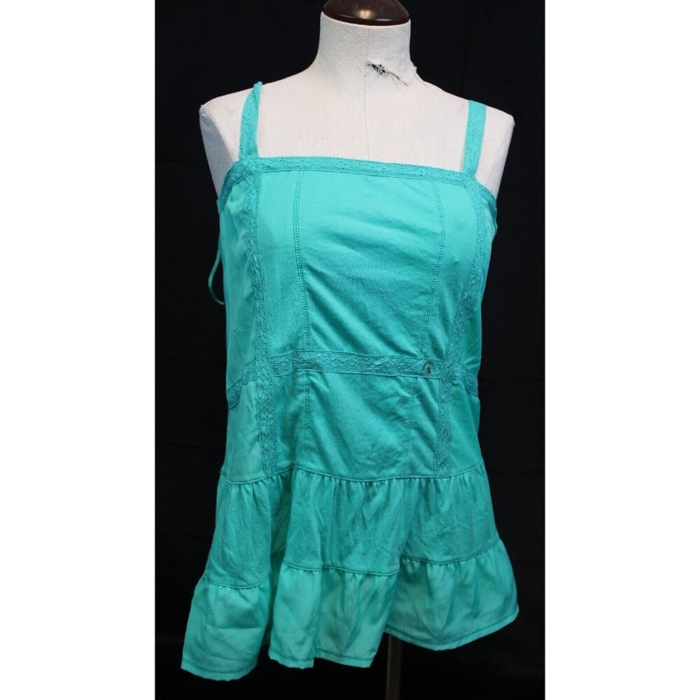Aeropostale Teal Tank Top sz S Lace Sleeves Stretch Ruffle Casual Comfort Spring